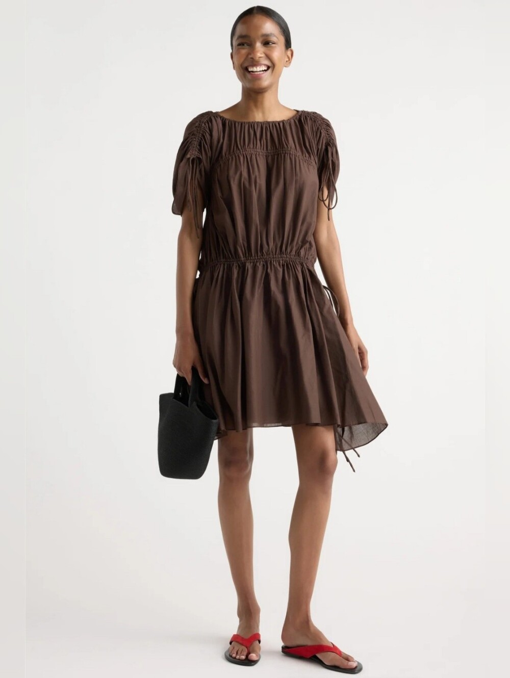 Modern Citizen Akemi Tie-Shoulder Organic Cotton Drawstring Waist Dress SzM $158